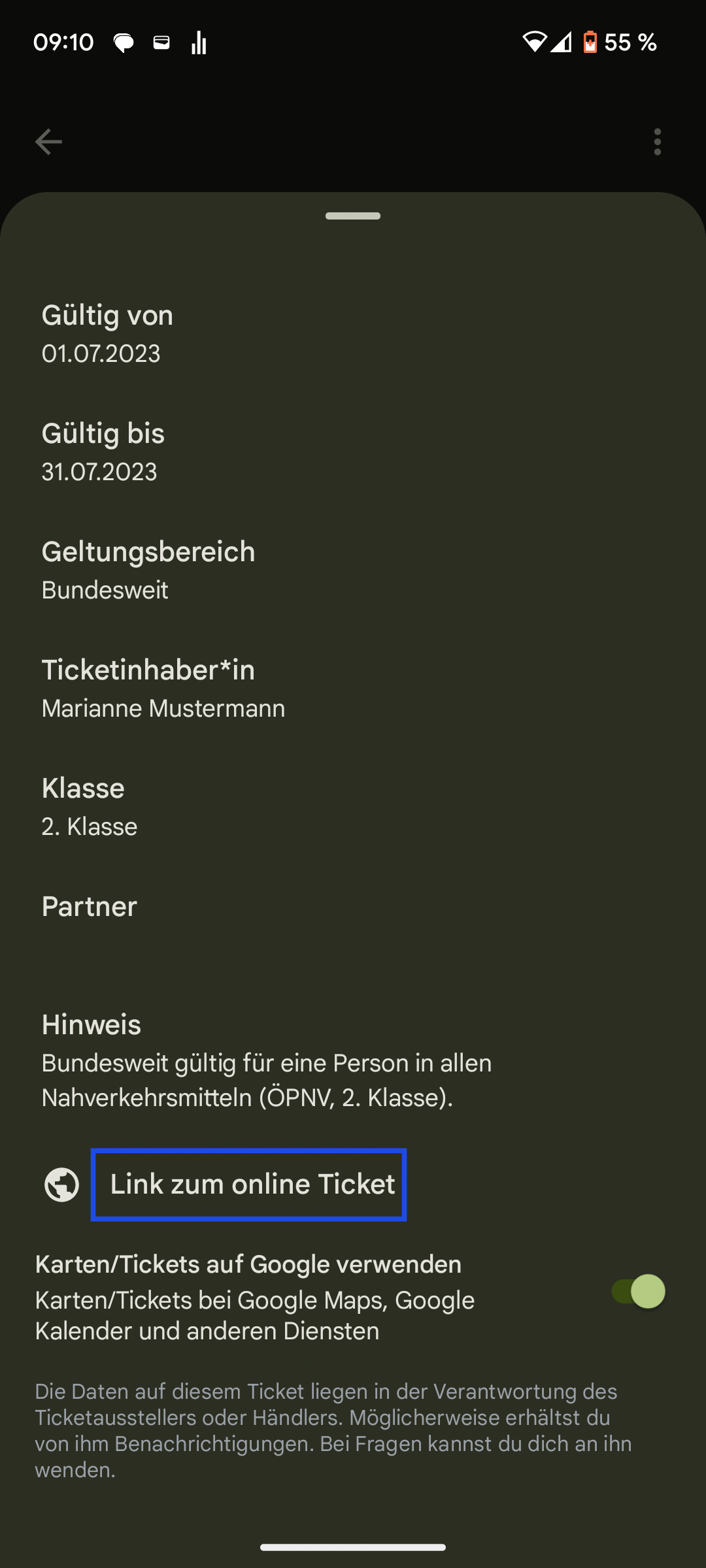 Abgelaufene Tickets Android